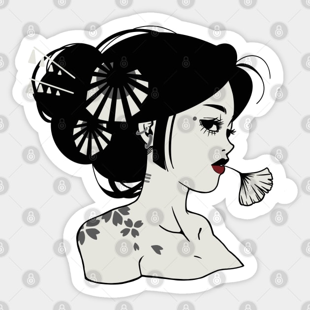 Geisha Design | Handmade Geisha Illustration | Digitally Illustrated Japanese Geisha Sticker by Atelier Serakara